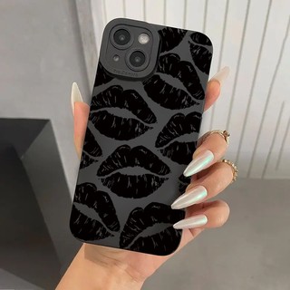 Vỏ Tương Thích Cho iPhone 16e 17 15 11 14 13 12 Pro Max XR X XS 7 8 Plus Phong Cách Gothic Gợi Cảm Môi Đen Mờ Mềm Chống Sốc Vỏ Điện Thoại