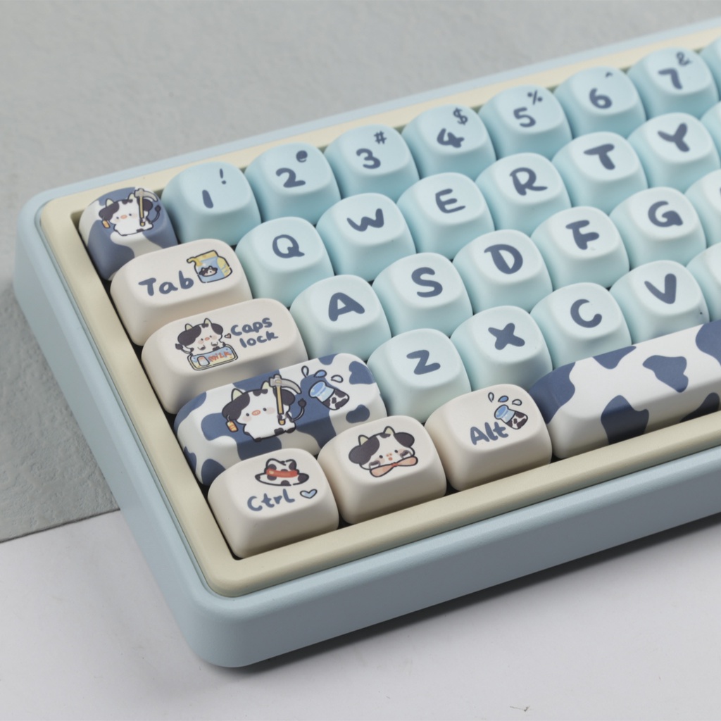 Con Bò Keycaps Màu Chuyển Sắc MOA Profile Hoạt Hình Dễ Thương PBT Dye Sub Bàn Phím Cơ Keycap