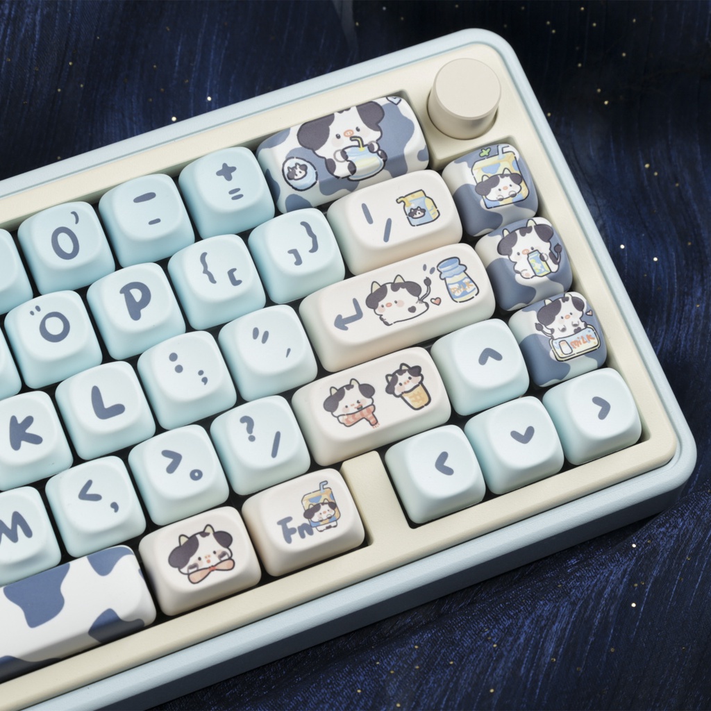 Con Bò Keycaps Màu Chuyển Sắc MOA Profile Hoạt Hình Dễ Thương PBT Dye Sub Bàn Phím Cơ Keycap