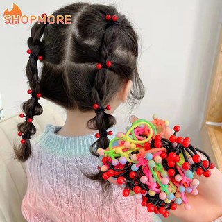 Set 10 Dây Cột Tóc Co Giãn Đính Hạt Đỏ Dễ Thương Dành Cho Trẻ Em
