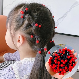 Set 10 Dây Cột Tóc Co Giãn Đính Hạt Đỏ Dễ Thương Dành Cho Trẻ Em