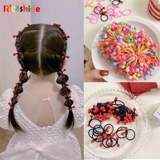 Set 10 dây cột tóc co giãn đính hạt đỏ dễ thương dành cho trẻ em