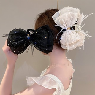 Kẹp Tóc Nơ Lông Vũ Lớn Hàn Quốc Thanh Lịch Zircon Kẹp Tóc Thời Trang Phụ Kiện Tóc Cho Nữ