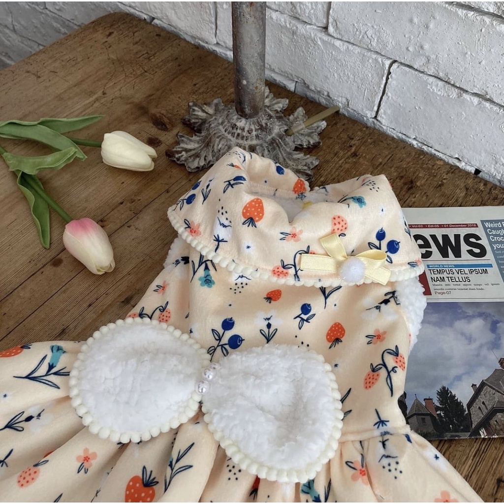 Đầm Bông Mềm Mại In Họa Tiết Hoa Giữ Ấm Mùa Đông Cho Thú Cưng shih tzu teddy