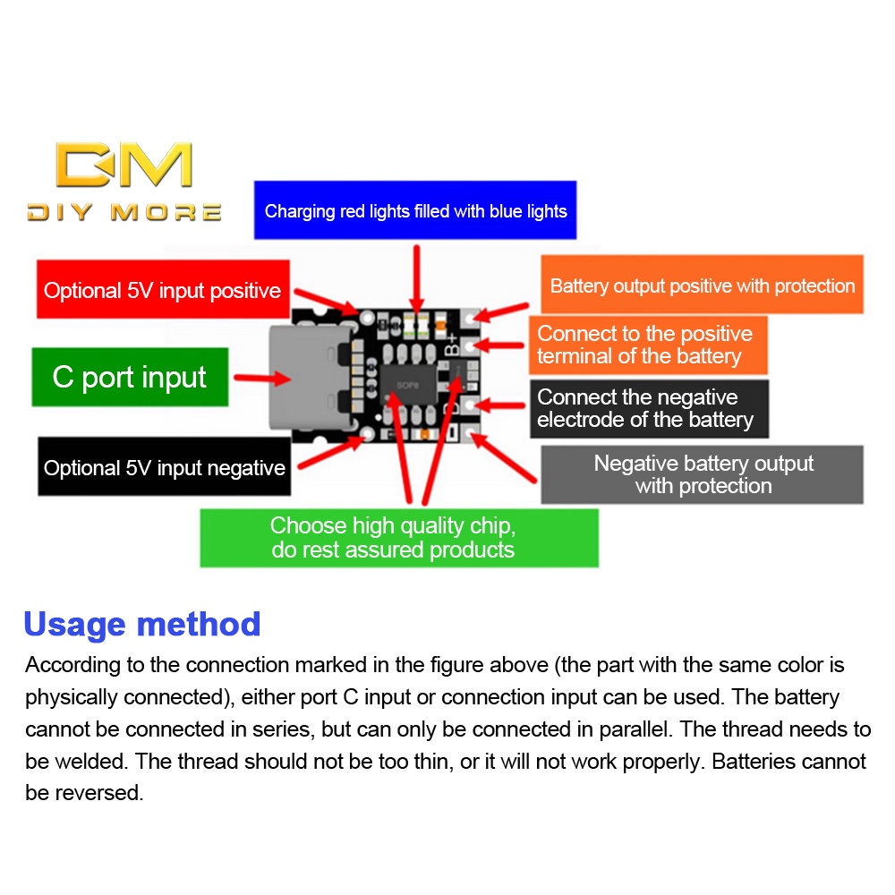 DIYMORE Mô-đun Sạc Pin lithium ype-c 4.2v 4.35v 5v 18650