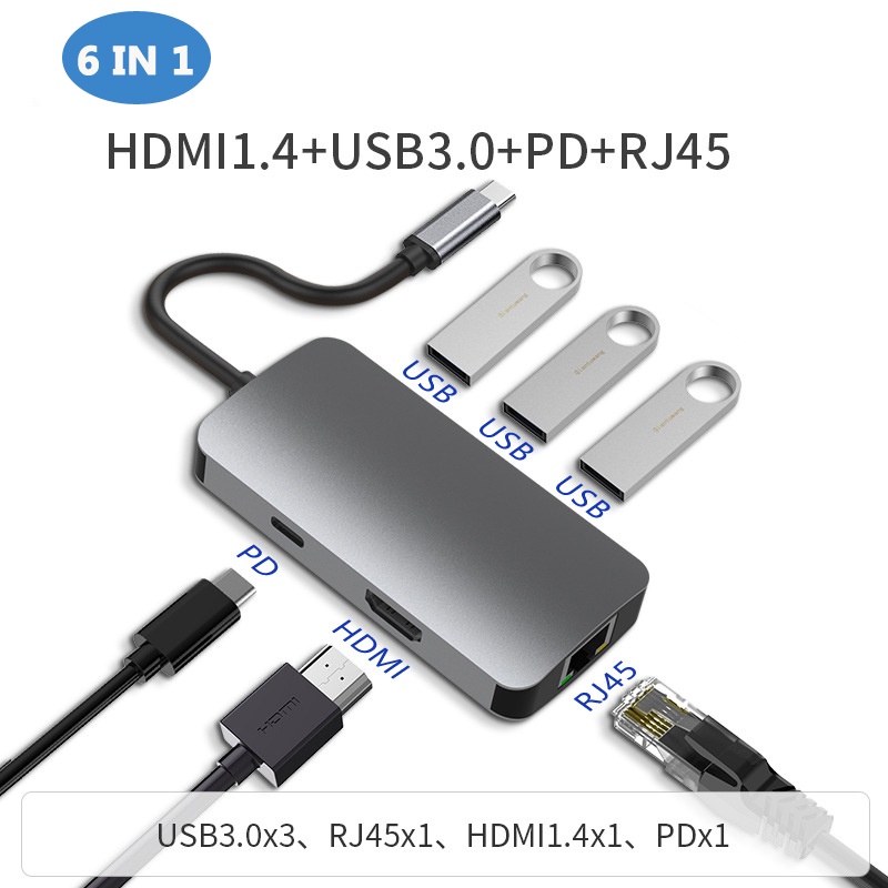 USB C HUB Type C Sang 4k HDMI Laptop Docking Station USB3.0 PD Max 100w Rj45 LAN HUB Cho MacBook Del