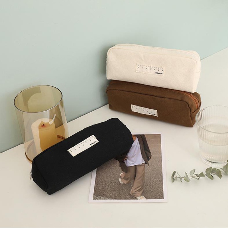 Túi Đựng Bút/ Mỹ Phẩm Bằng Vải Canvas Trơn Siêu Bền Phong Cách Vintage yk