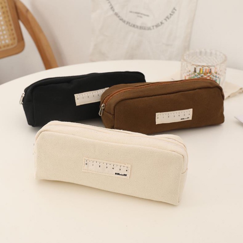 Túi Đựng Bút/ Mỹ Phẩm Bằng Vải Canvas Trơn Siêu Bền Phong Cách Vintage yk