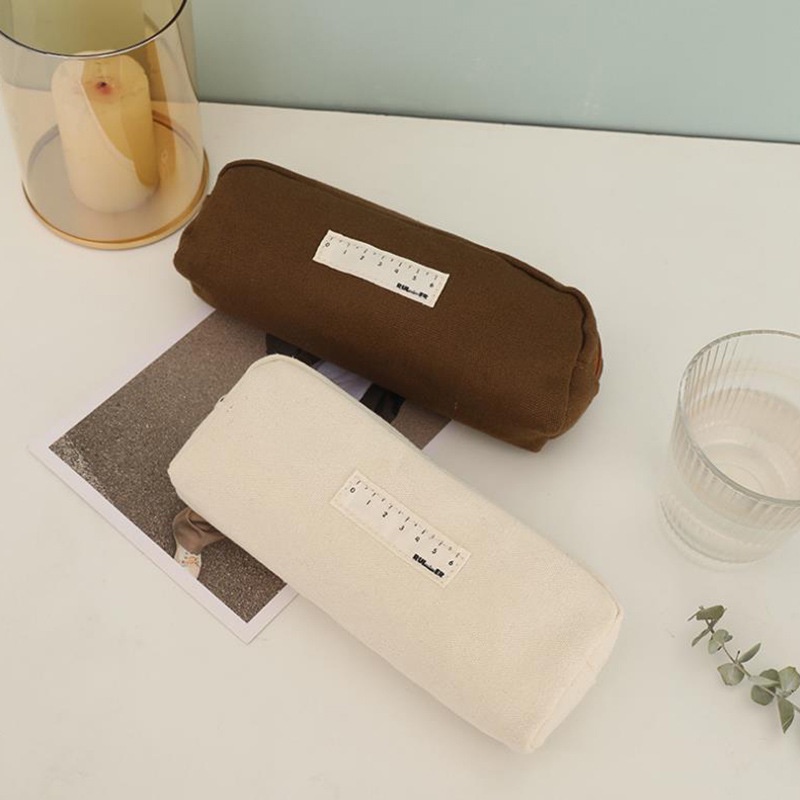 Túi Đựng Bút/ Mỹ Phẩm Bằng Vải Canvas Trơn Siêu Bền Phong Cách Vintage yk