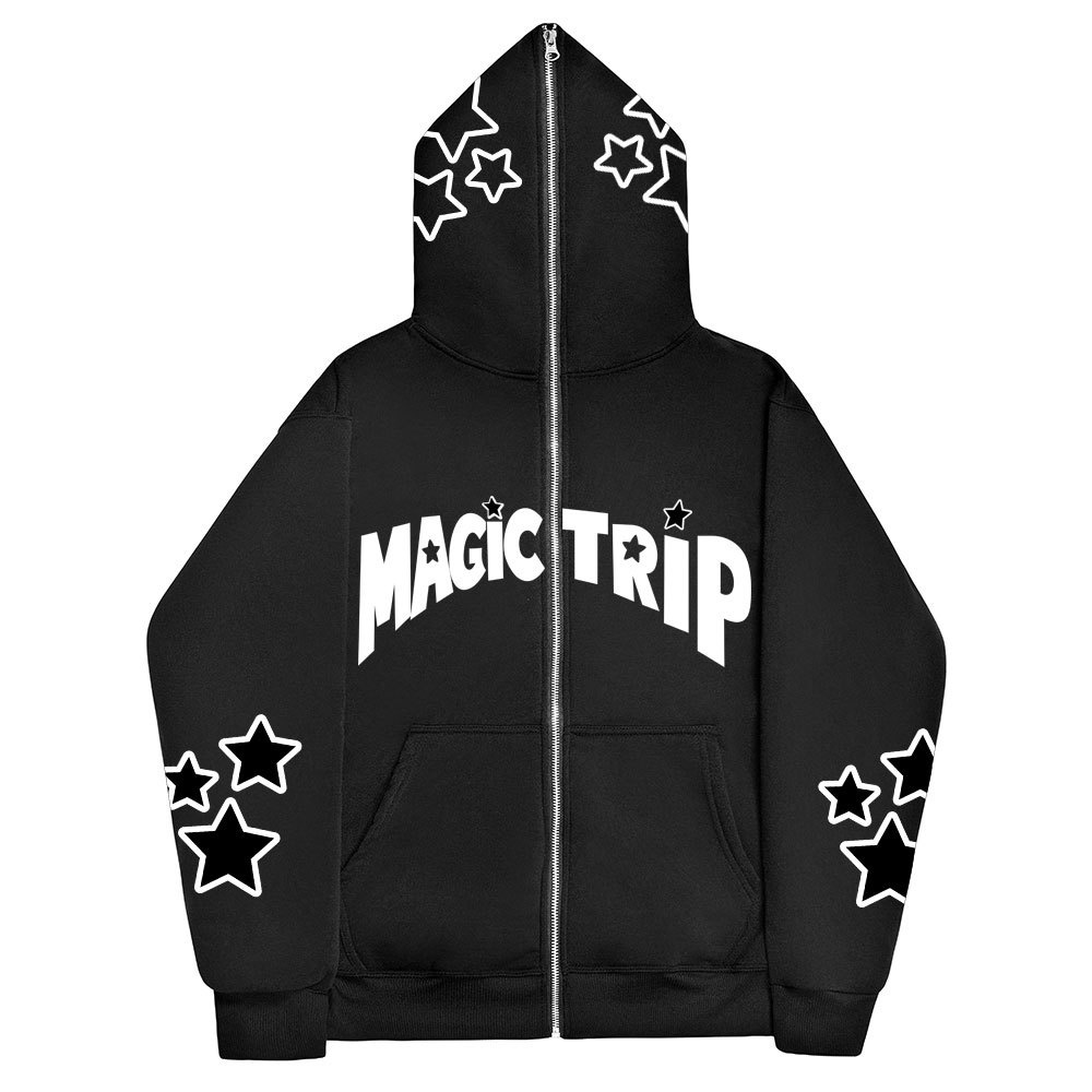 Magic trip In star y2k Áo hoodie Chui Đầu Cỡ Lớn Phối Lưới Kéo Toàn Diện Thanh Lịch Vui Nhộn Phong Cách gothic harajuku Dễ Thương Cho Cặp Đôi Nam Và Nữ