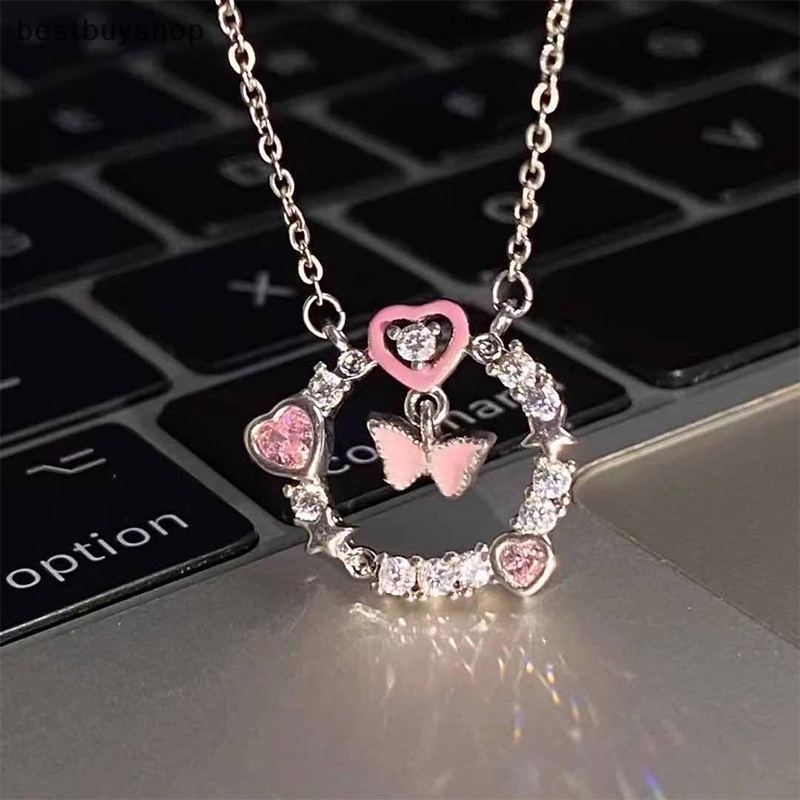 Vòng cổ Mặt Tròn Hình Bướm Đính Đá zircon Lấp Lánh Cho Nữ Mới