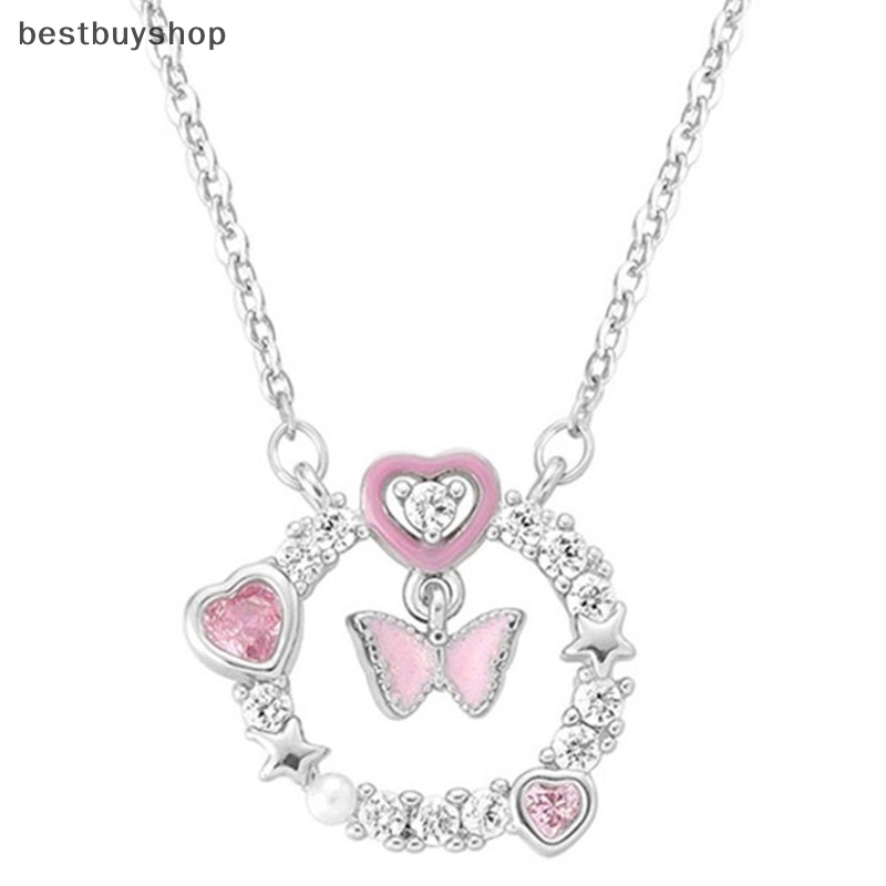 Vòng cổ Mặt Tròn Hình Bướm Đính Đá zircon Lấp Lánh Cho Nữ Mới