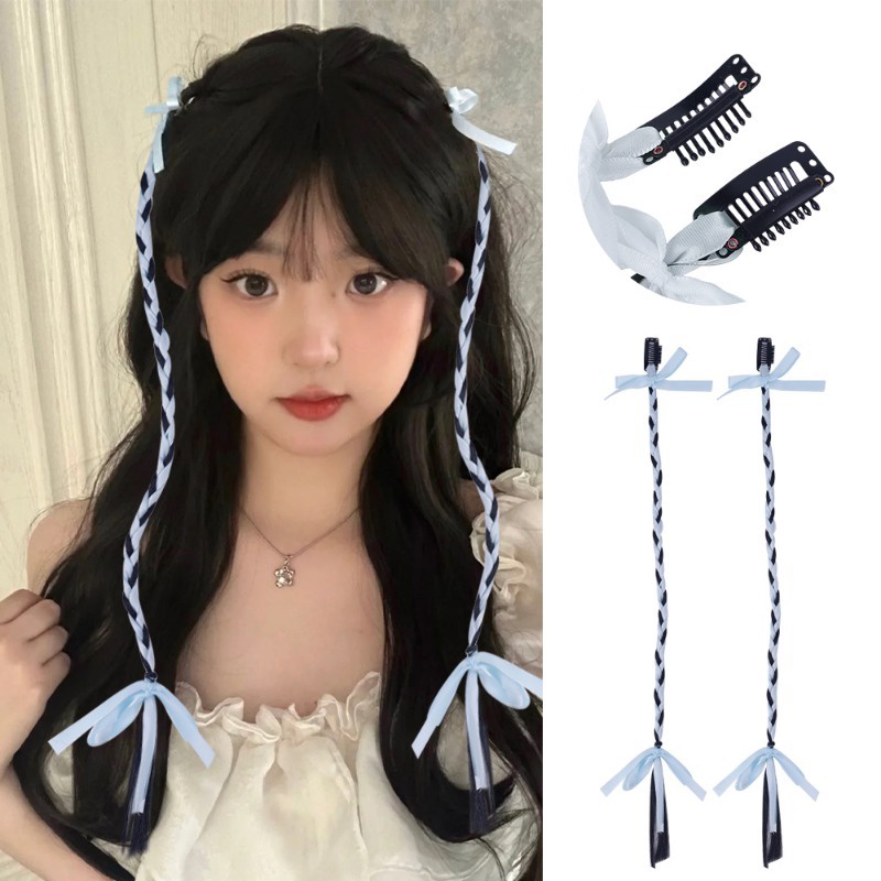 Y2k Kẹp Tóc Giả Thắt Nơ Hai Lớp Bằng Dây Ruy Băng Vô Hình Mát Mẻ