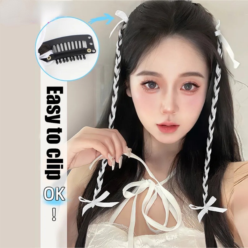 Y2k Kẹp Tóc Giả Thắt Nơ Hai Lớp Bằng Dây Ruy Băng Vô Hình Mát Mẻ