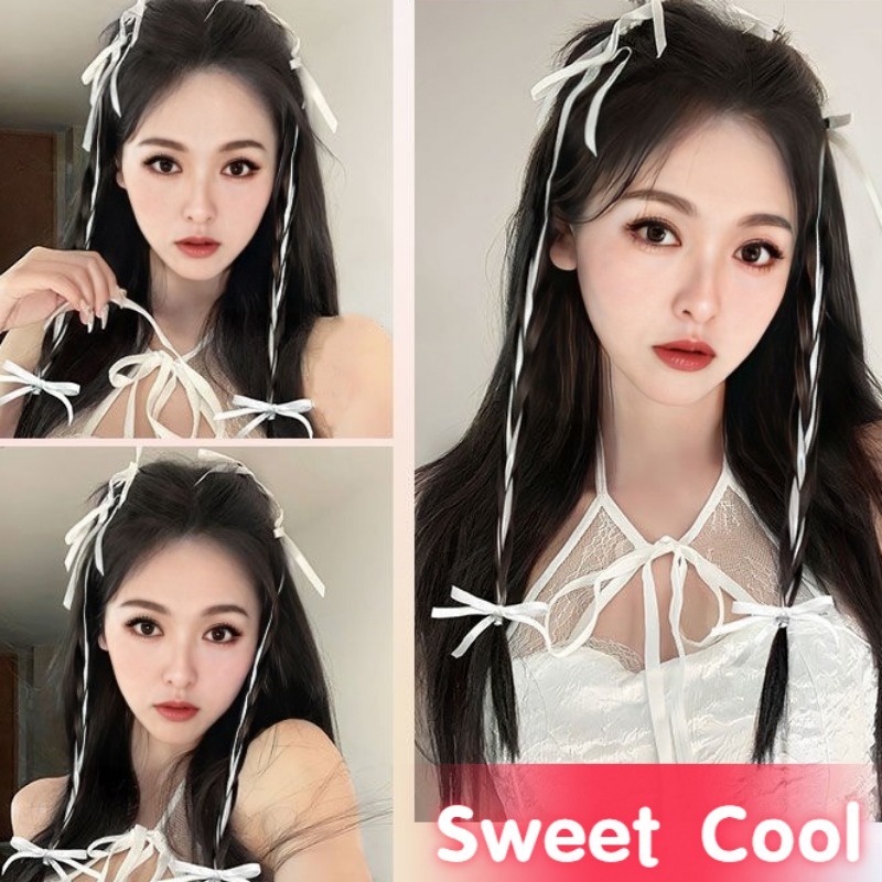 Y2k Kẹp Tóc Giả Thắt Nơ Hai Lớp Bằng Dây Ruy Băng Vô Hình Mát Mẻ
