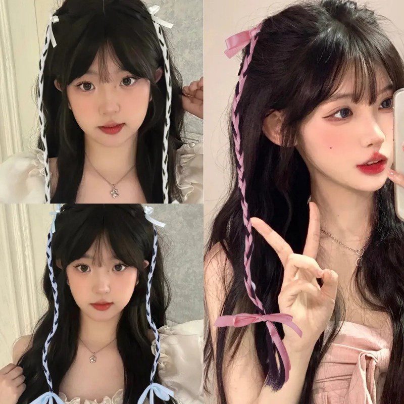 Kẹp Tóc Giả Thắt Nơ Ruy Băng Hai Lớp y2k Mát Mẻ Cho Nữ