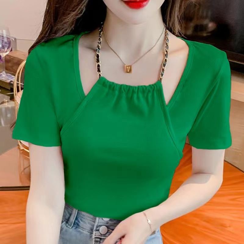 Áo Thun Ngắn Tay Màu Sắc Đơn Giản Thời Trang Cho Nữ