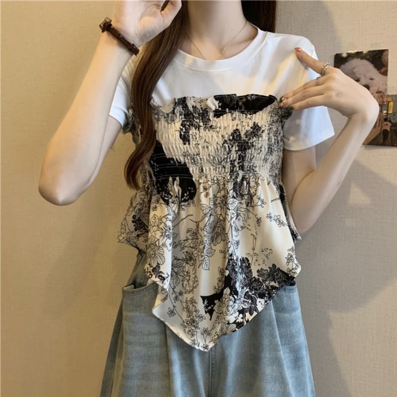 Áo Thun Ngắn Tay Giả Hai Lớp Phong Cách Mới Dành Cho Nữ