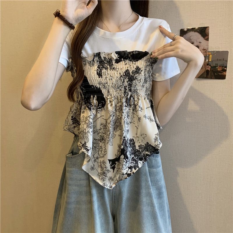 Áo Thun Ngắn Tay Giả Hai Lớp Phong Cách Mới Dành Cho Nữ