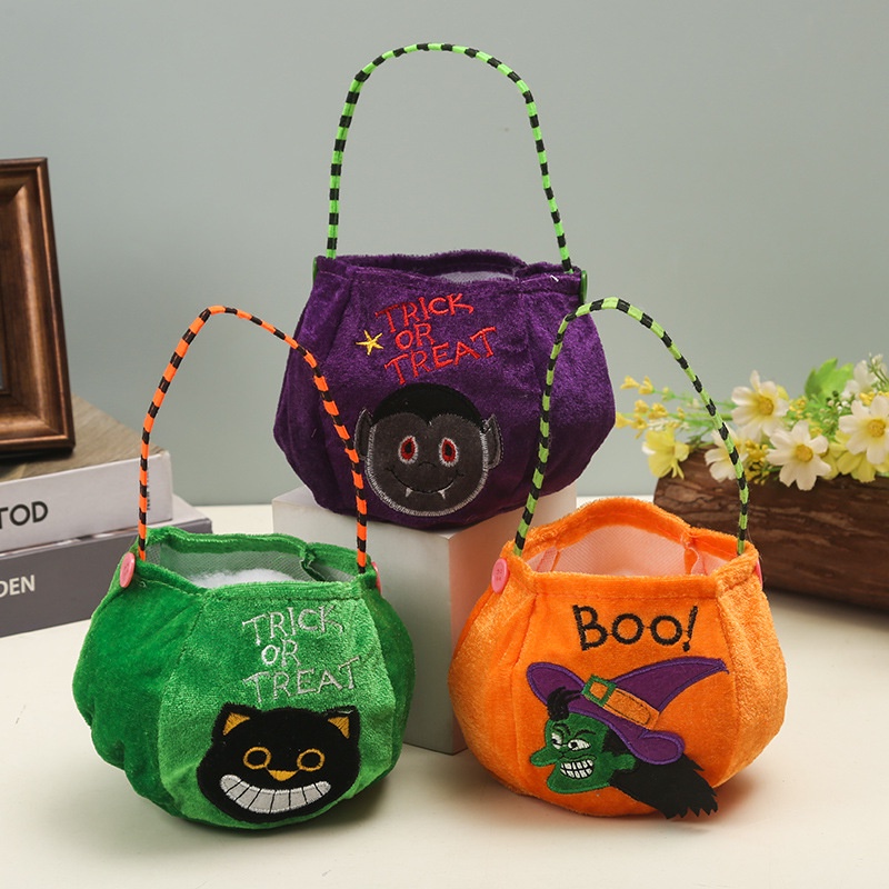 Túi Đựng Kẹo Hình Tròn Họa Tiết Ma Bí Ngô Trang Trí halloween Cho Bé