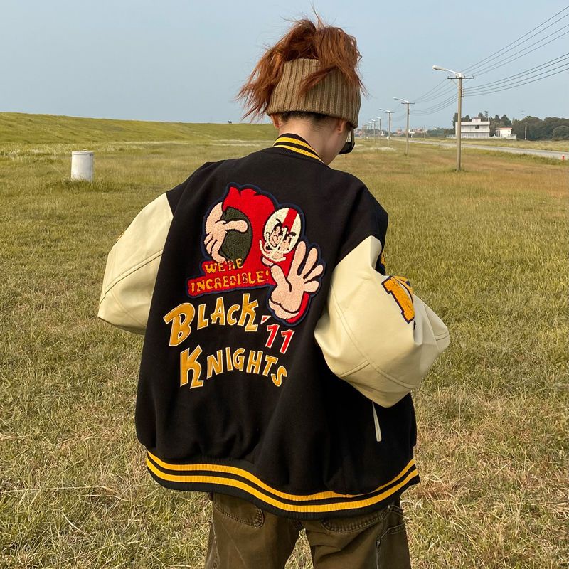Mới Áo Khoác Bóng Chày Da Thêu Họa Tiết vintage Thời Trang