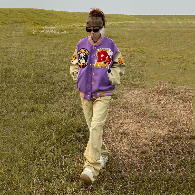 Mới Áo Khoác Bóng Chày Da Thêu Họa Tiết vintage Thời Trang