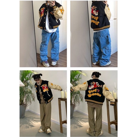 Mới Áo Khoác Bóng Chày Da Thêu Họa Tiết vintage Thời Trang