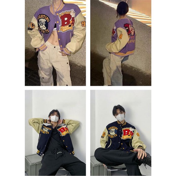 Mới Áo Khoác Bóng Chày Da Thêu Họa Tiết vintage Thời Trang