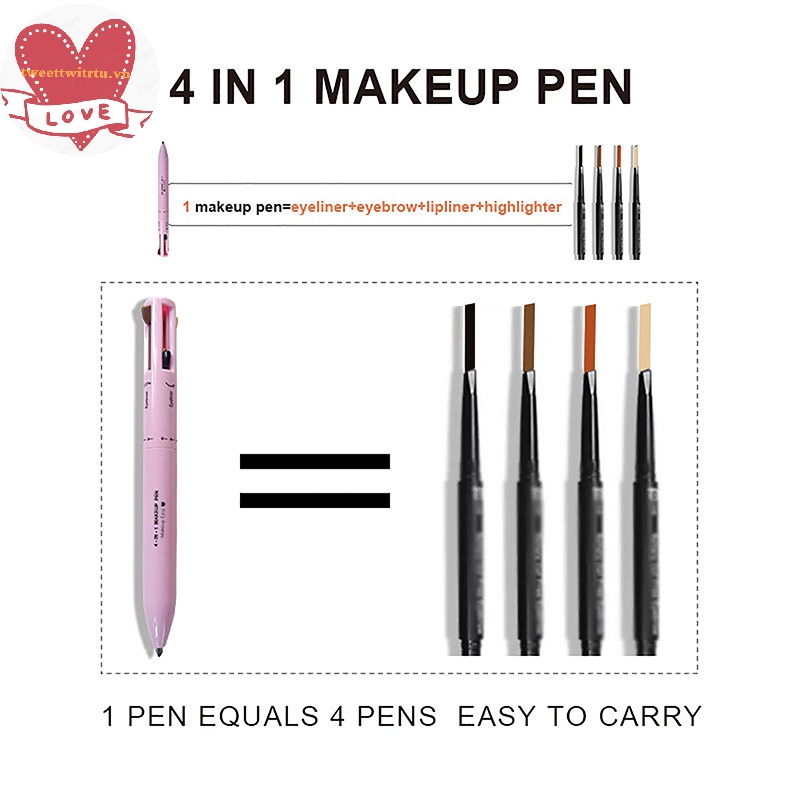 Tri Bút Kẻ Mắt / Môi / Lông Mày 4 Trong 1 Không Thấm Nước Và Mồ Hôi Dễ Lên Màu vn