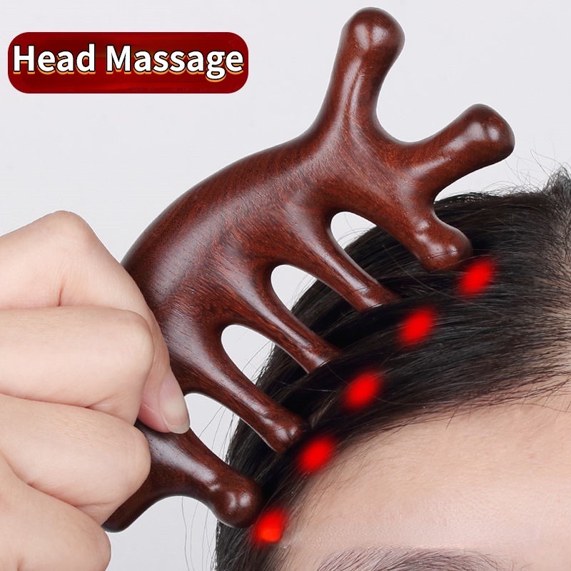 Lược Chải Tóc Mát Xa Da Đầu / Năm Răng Tròn Bằng Gỗ Đàn Hương Chuyên Nghiệp Đa Năng