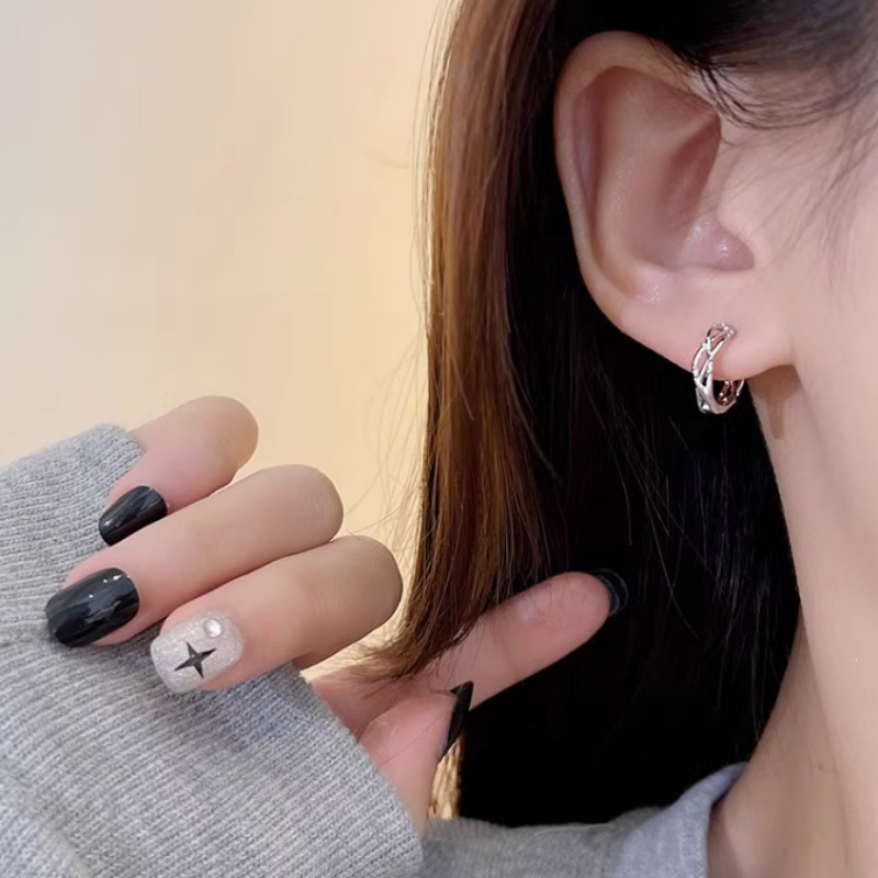 We flower Bông Tai Mạ Bạc 925 Hình Tròn Đôi Thời Trang Dành Cho Nam Nữ