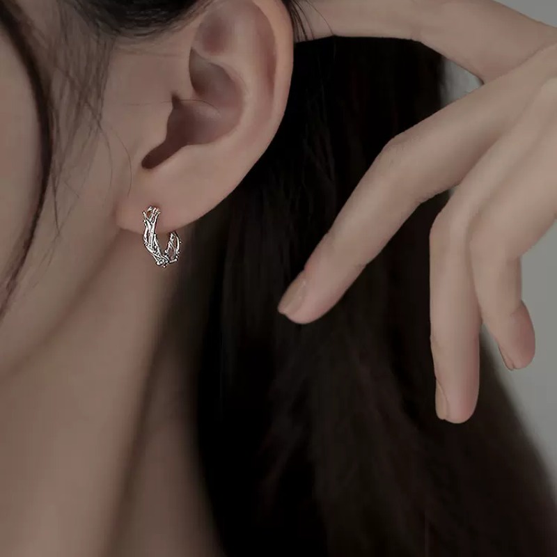 We flower Bông Tai Mạ Bạc 925 Hình Tròn Đôi Thời Trang Dành Cho Nam Nữ