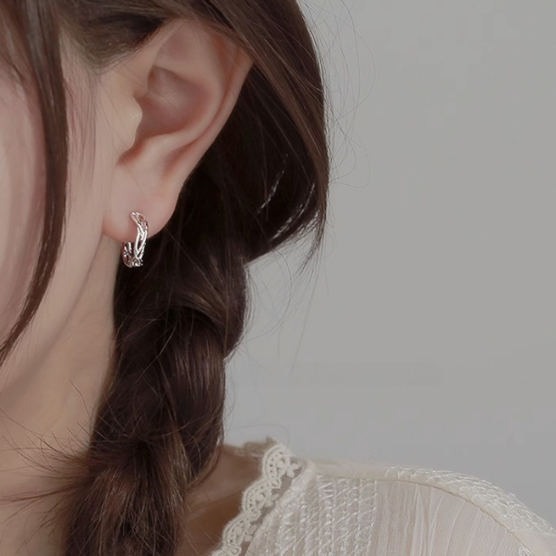 We flower Bông Tai Mạ Bạc 925 Hình Tròn Đôi Thời Trang Dành Cho Nam Nữ