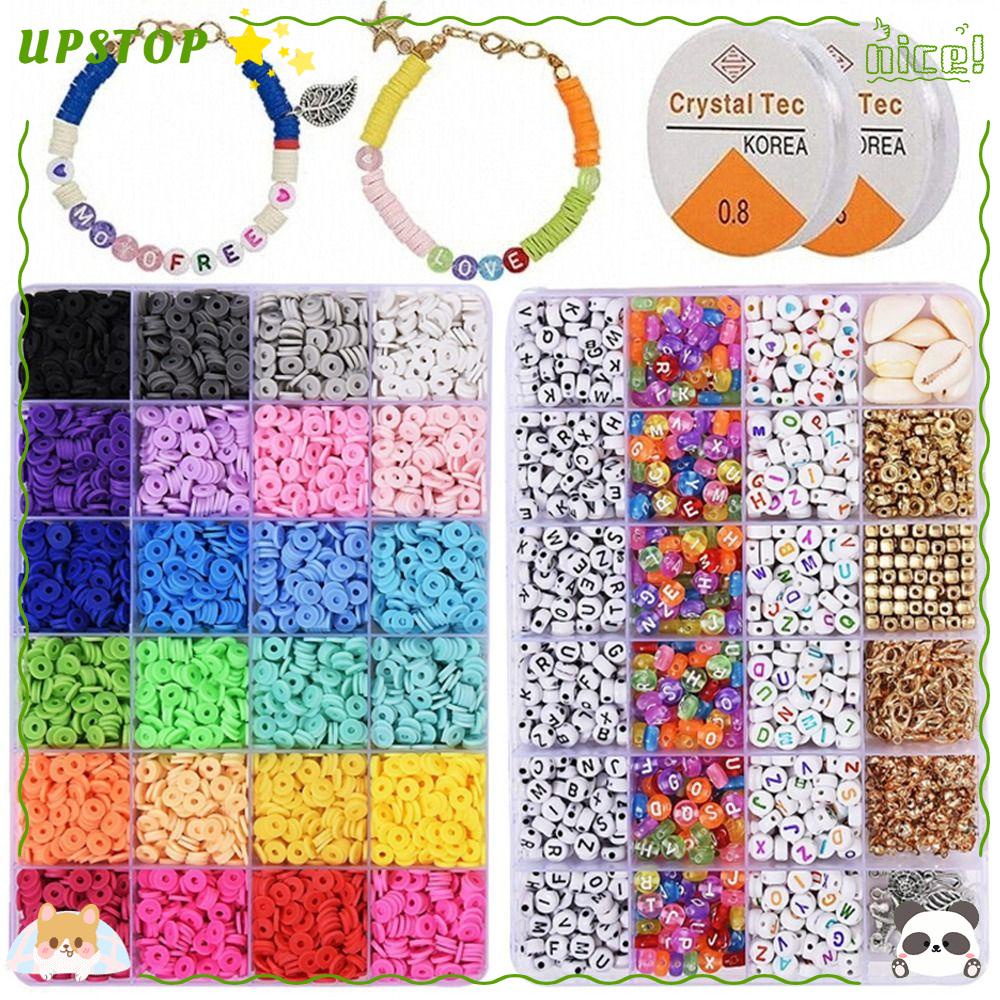 Upstopvn spacer beads, diy craft kit bộ đồ trang sức làm bằng đất sét polymer, vòng cổ thời trang mặt dây chuyền vòng tay phẳng phụ kiện vòng tay hạt đất sét