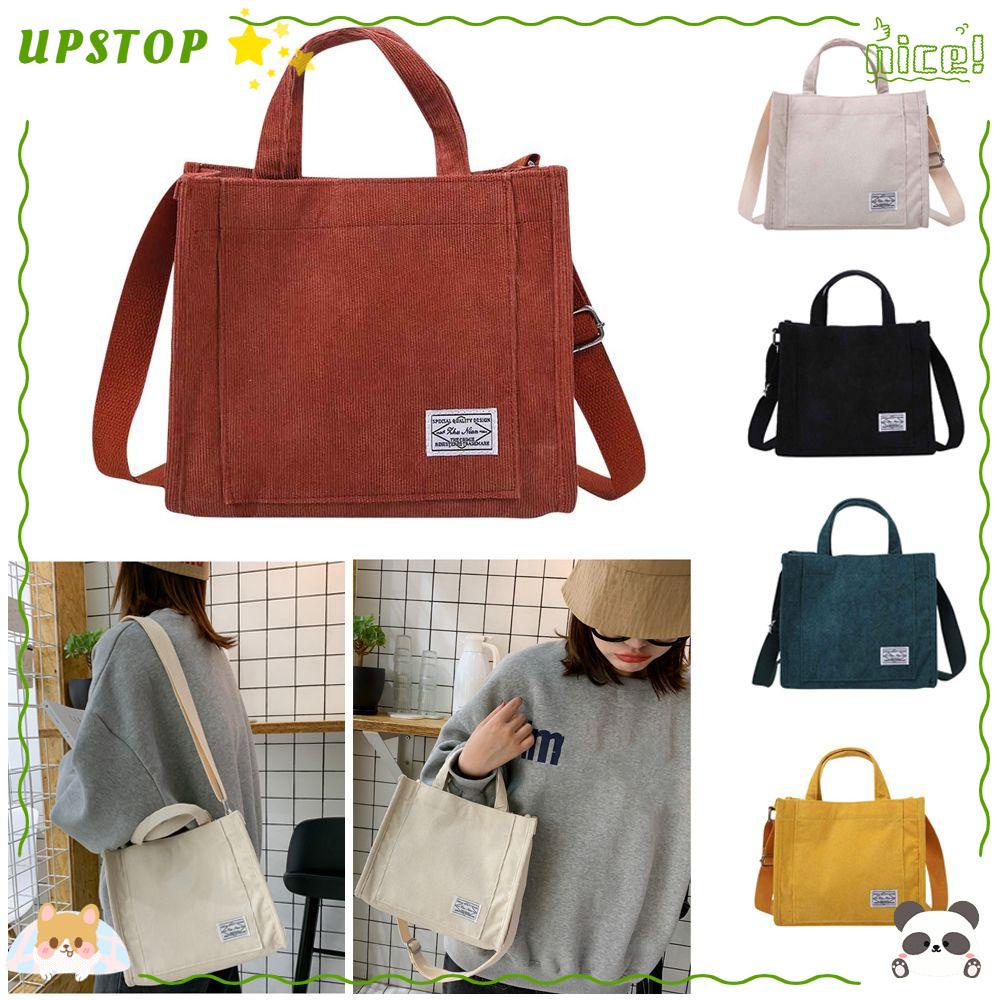 UPSTOP Women Corduroy Zipper Shoulder Bag Small Cotton Canvas Handbag Casual Tote Eco Crossbody Bag Vintage Messenger Bags