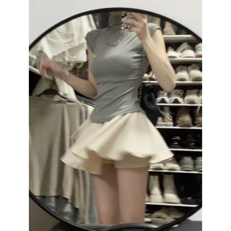 Set Áo Thun Ngắn Tay Và Chân Váy Lưng Cao Thời Trang Dành Cho Nữ