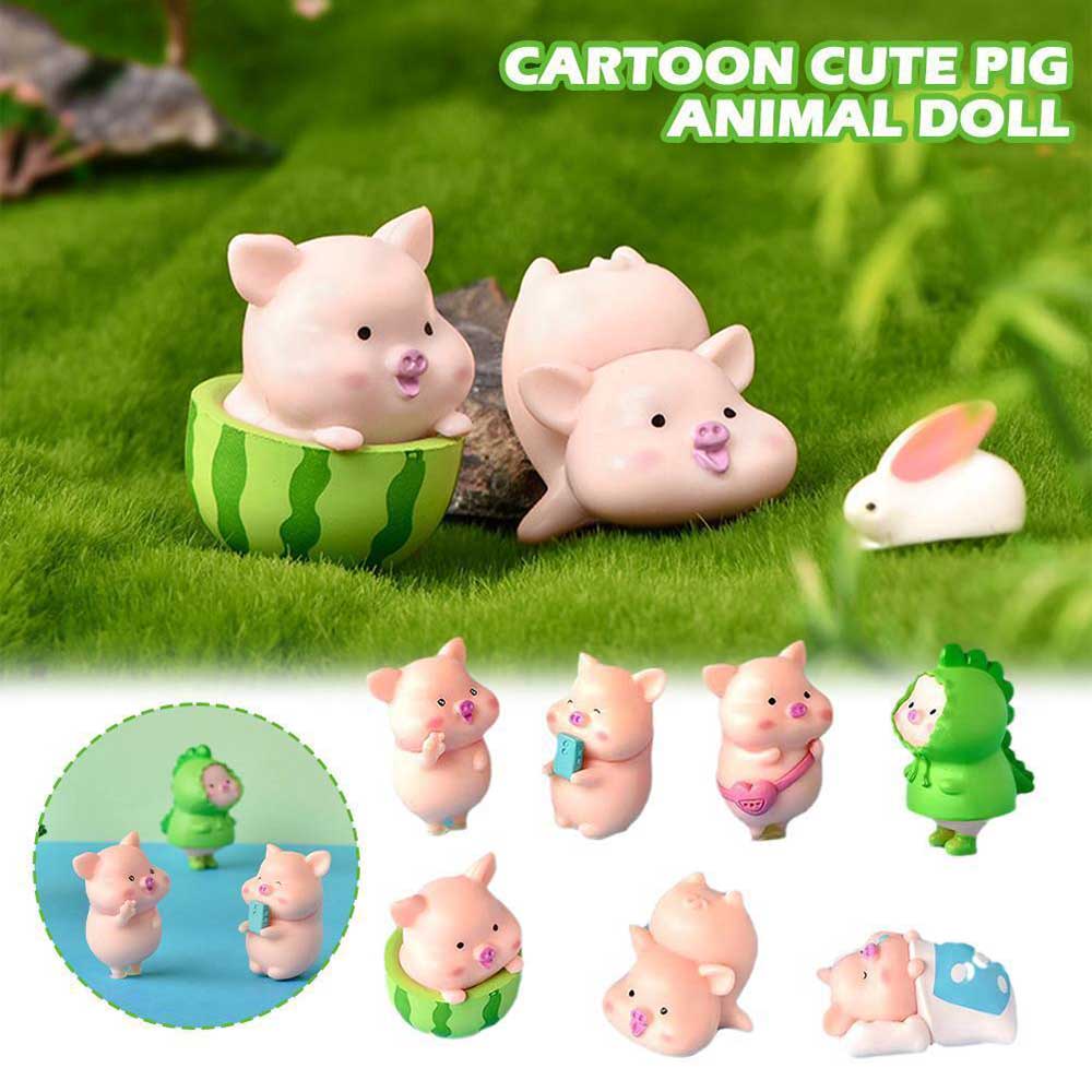 7 pieces/set of cute cartoon pigs, bonsai, and meaty decorations, car mounted small ornaments, children's toy dolls