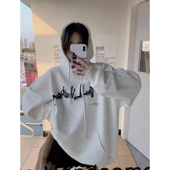Áo hoodie dài tay Áo Thun Nỉ Tay Dài Cổ Tròn Dáng Rộng In Hình Cô Gái Phong Cách Thời Trang