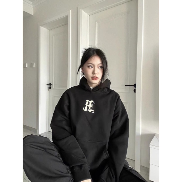 Áo hoodie dài tay Áo Thun Nỉ Tay Dài Cổ Tròn Dáng Rộng In Hình Cô Gái Phong Cách Thời Trang