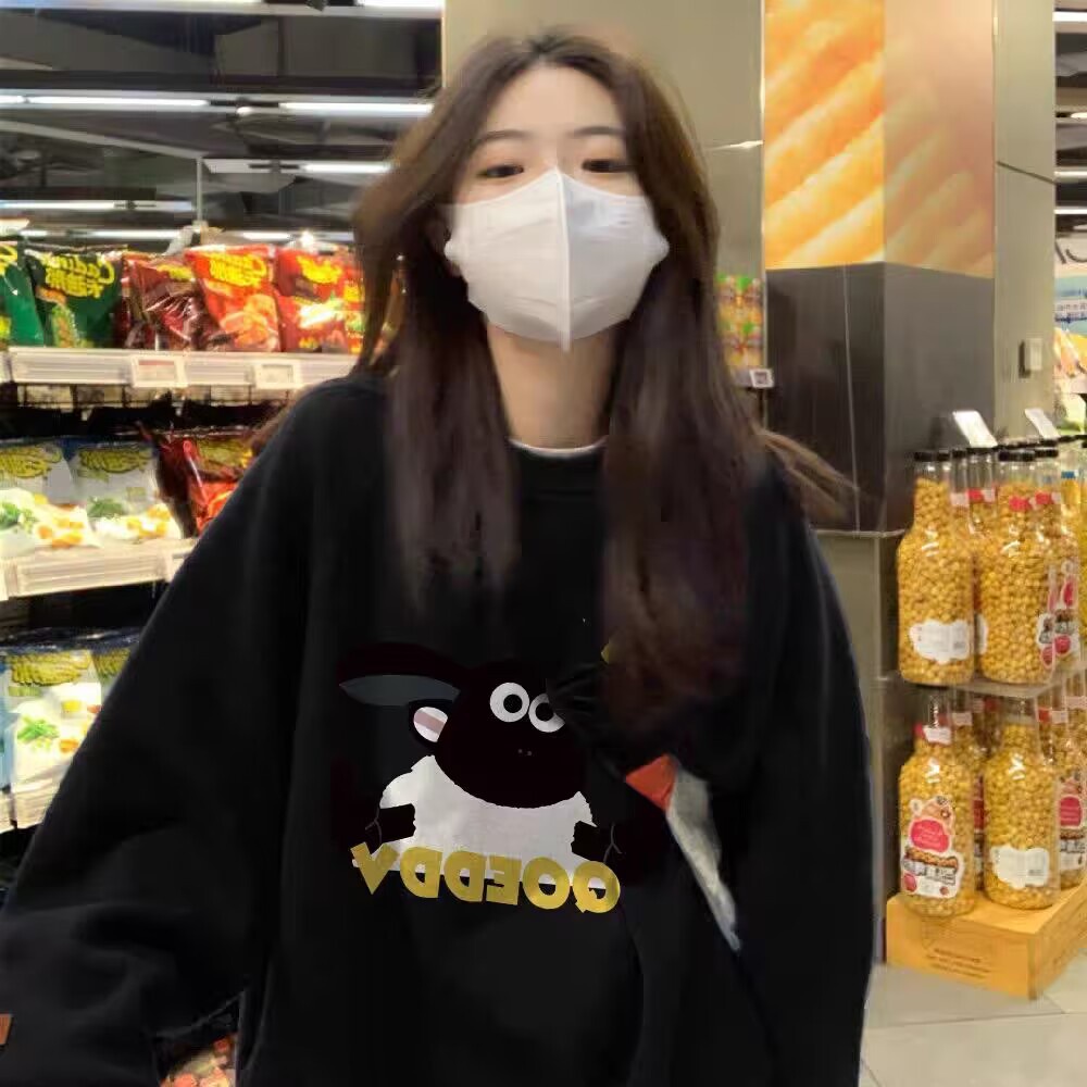 Áo sweater Áo nỉ dài tay Áo Thun Nỉ Tay Dài Cổ Tròn Dáng Rộng In Hình Cô Gái Phong Cách Thời Trang