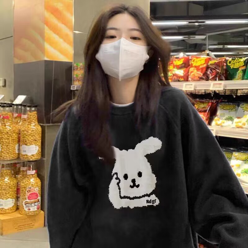 Áo sweater Áo nỉ dài tay Áo Thun Nỉ Tay Dài Cổ Tròn Dáng Rộng In Hình Cô Gái Phong Cách Thời Trang