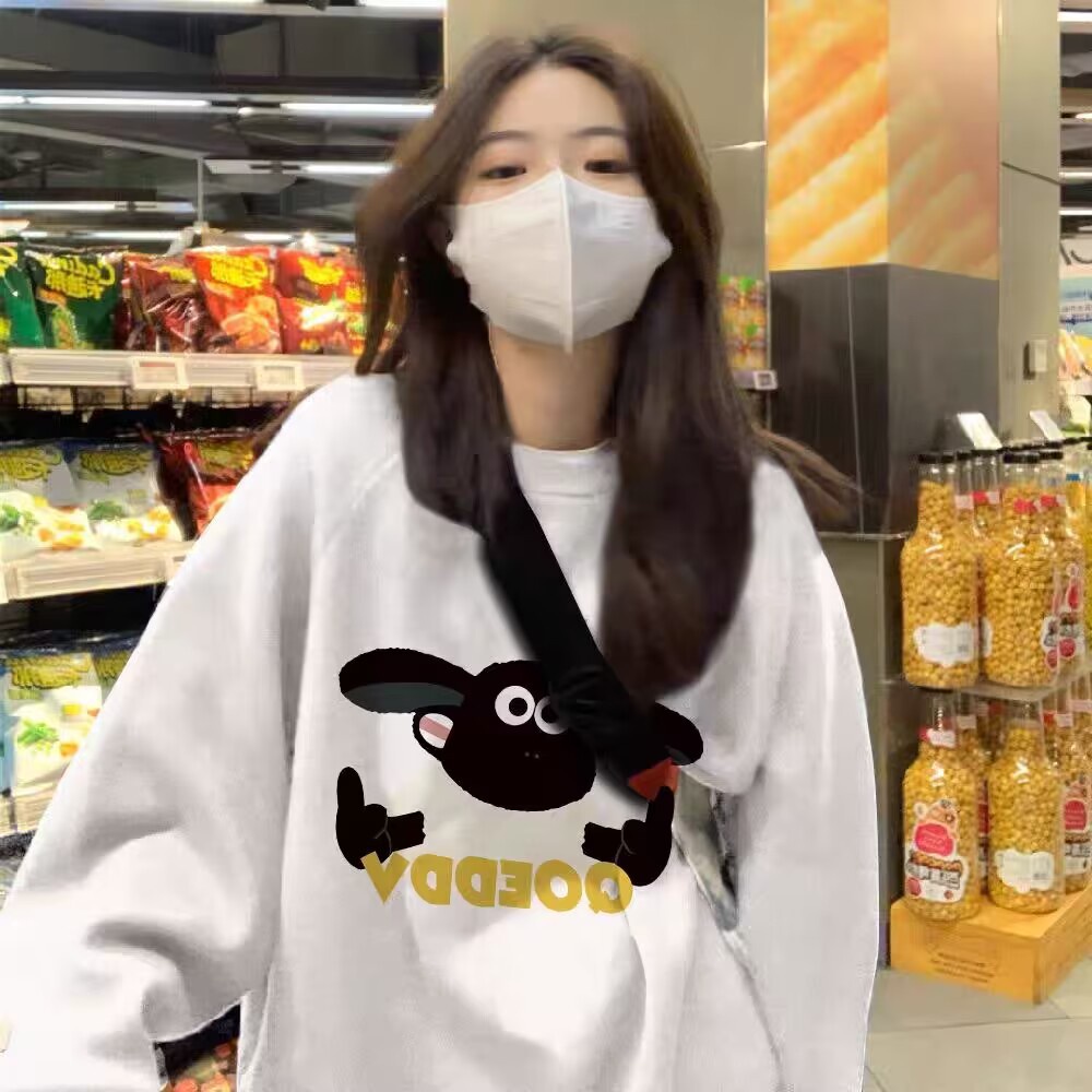 Áo sweater Áo nỉ dài tay Áo Thun Nỉ Tay Dài Cổ Tròn Dáng Rộng In Hình Cô Gái Phong Cách Thời Trang