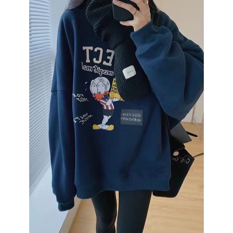 Áo sweater Áo nỉ Áo hoodie dài tay Áo Thun Nỉ Tay Dài Cổ Tròn Dáng Rộng In Hình Cô Gái Phong Cách Thời Trang