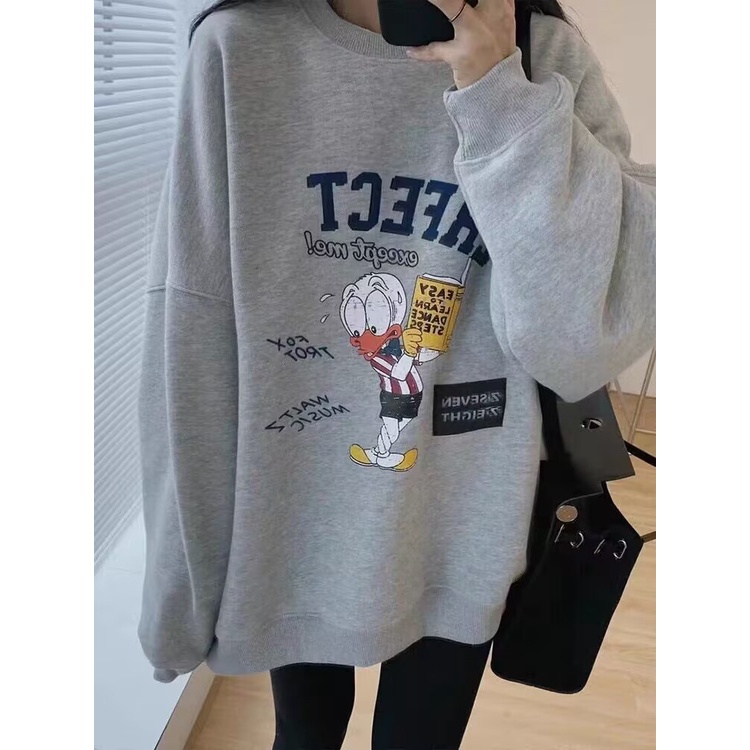 Áo sweater Áo nỉ Áo hoodie dài tay Áo Thun Nỉ Tay Dài Cổ Tròn Dáng Rộng In Hình Cô Gái Phong Cách Thời Trang