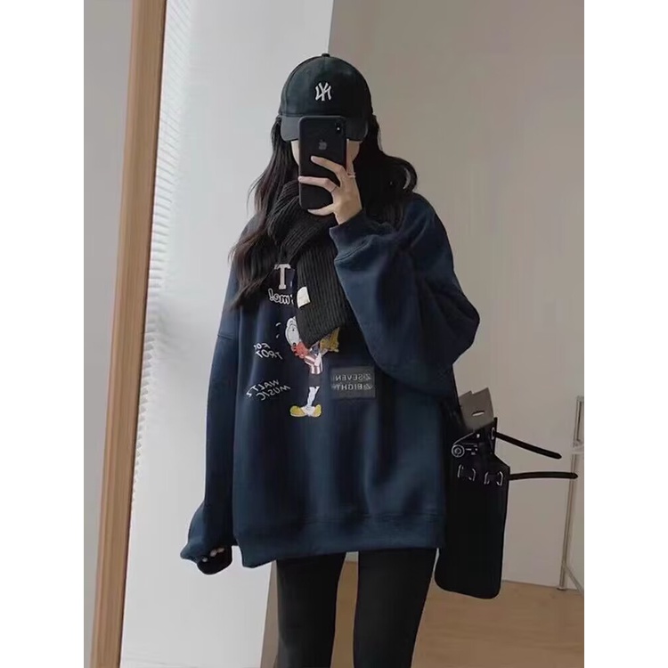 Áo sweater Áo nỉ Áo hoodie dài tay Áo Thun Nỉ Tay Dài Cổ Tròn Dáng Rộng In Hình Cô Gái Phong Cách Thời Trang