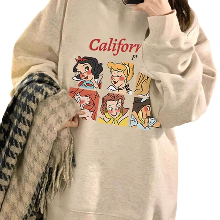 Áo sweater Áo nỉ dài tay Áo Thun Nỉ Tay Dài Cổ Tròn Dáng Rộng In Hình Cô Gái Phong Cách Thời Trang