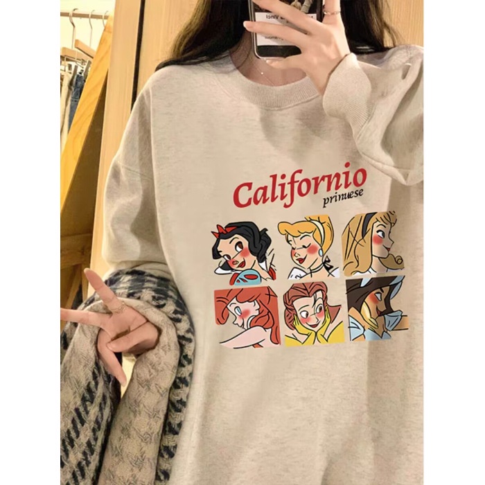 Áo sweater Áo nỉ dài tay Áo Thun Nỉ Tay Dài Cổ Tròn Dáng Rộng In Hình Cô Gái Phong Cách Thời Trang