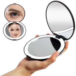 10x Magnification Led Makeup Mirror Portable Stepless dimming Round Handheld magnifying glass with light Folding 2-Sided