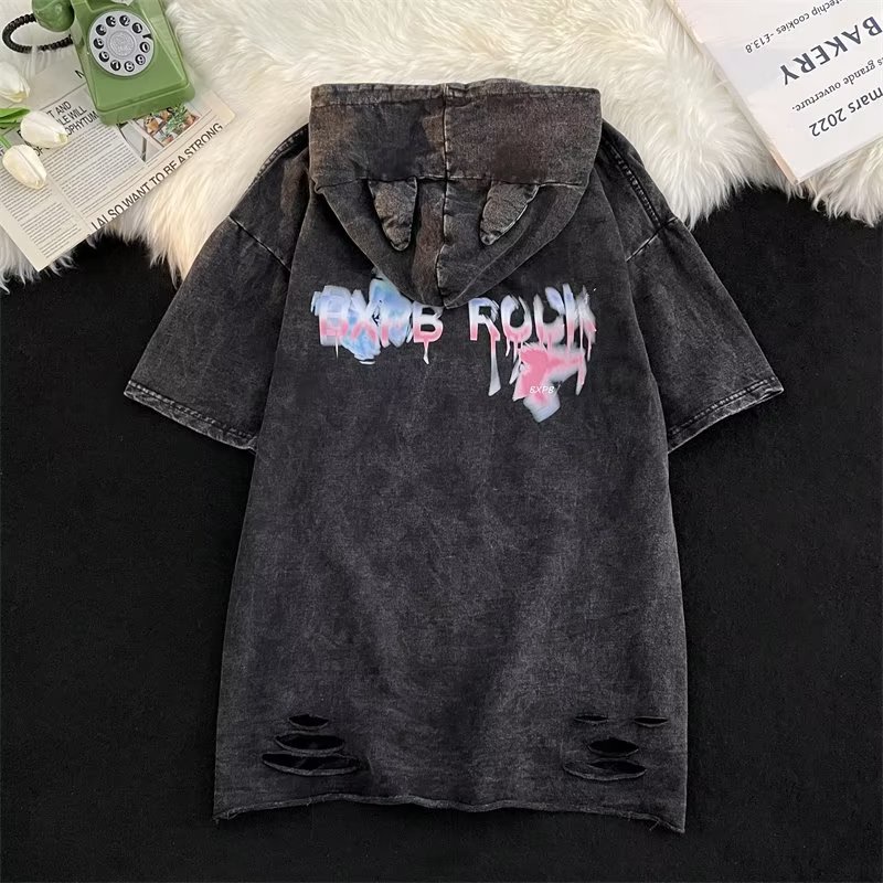Áo hoodie Tay Ngắn Dáng Rộng In Họa Tiết Bướm Phong Cách hip hop Thời Trang Mùa Hè Chất Lượng Cao Cho Nam Và Nữ