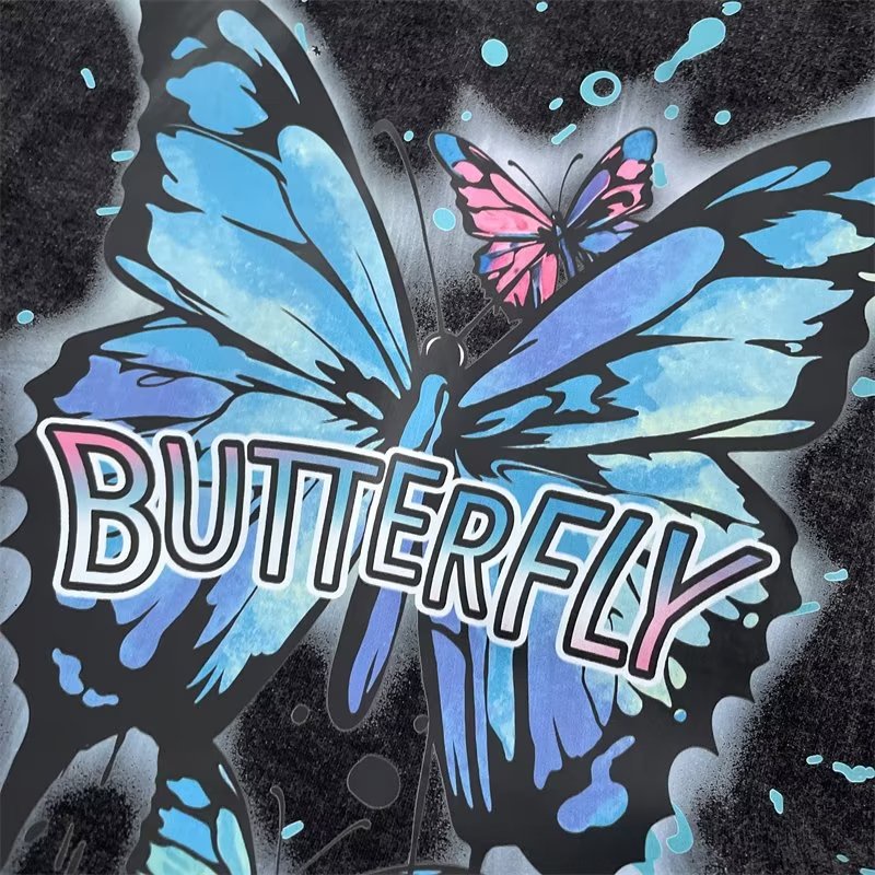 Áo hoodie Tay Ngắn Dáng Rộng In Họa Tiết Bướm Phong Cách hip hop Thời Trang Mùa Hè Chất Lượng Cao Cho Nam Và Nữ